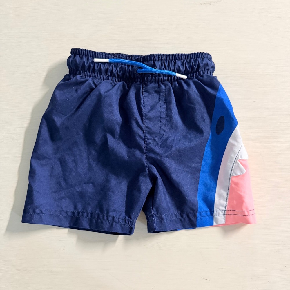 Cat & Jack Toddler Boys Shark Swim Trunks Navy Blue Size 2T Mesh Liner Beach